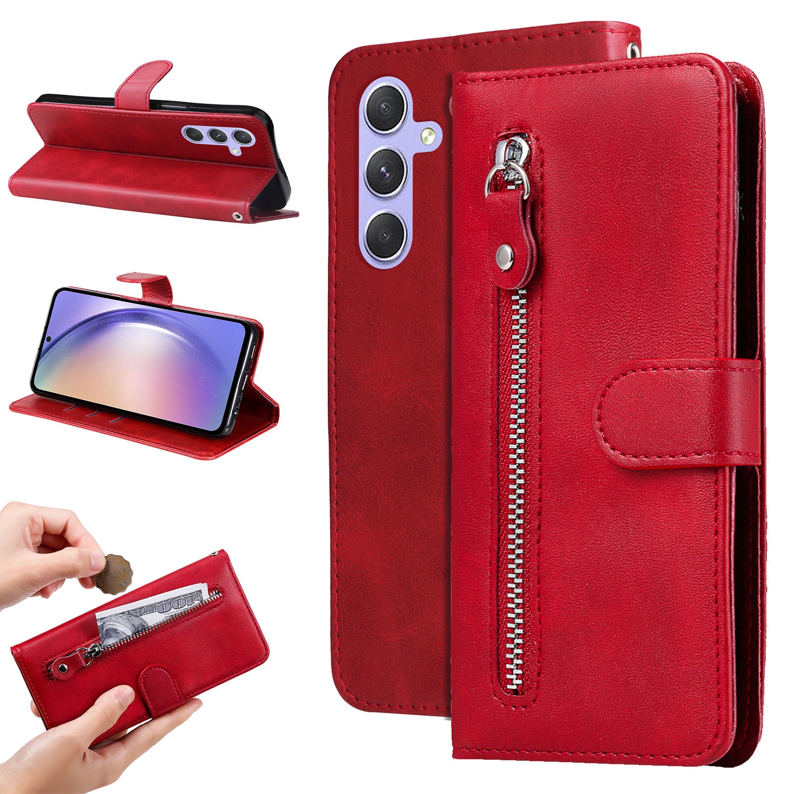 For Samsung Galaxy M54 5G / F54 5G PU Leather Zipper Pocket Phone Case Calf Texture Wallet Stand Cover For Samsung Galaxy M54 5G / F54 5G PU Leather Zipper Pocket Phone Case Calf Texture Wallet Stand Cover